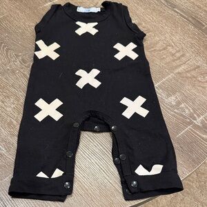 Black & White Cross Print Baby One-Piece Romper